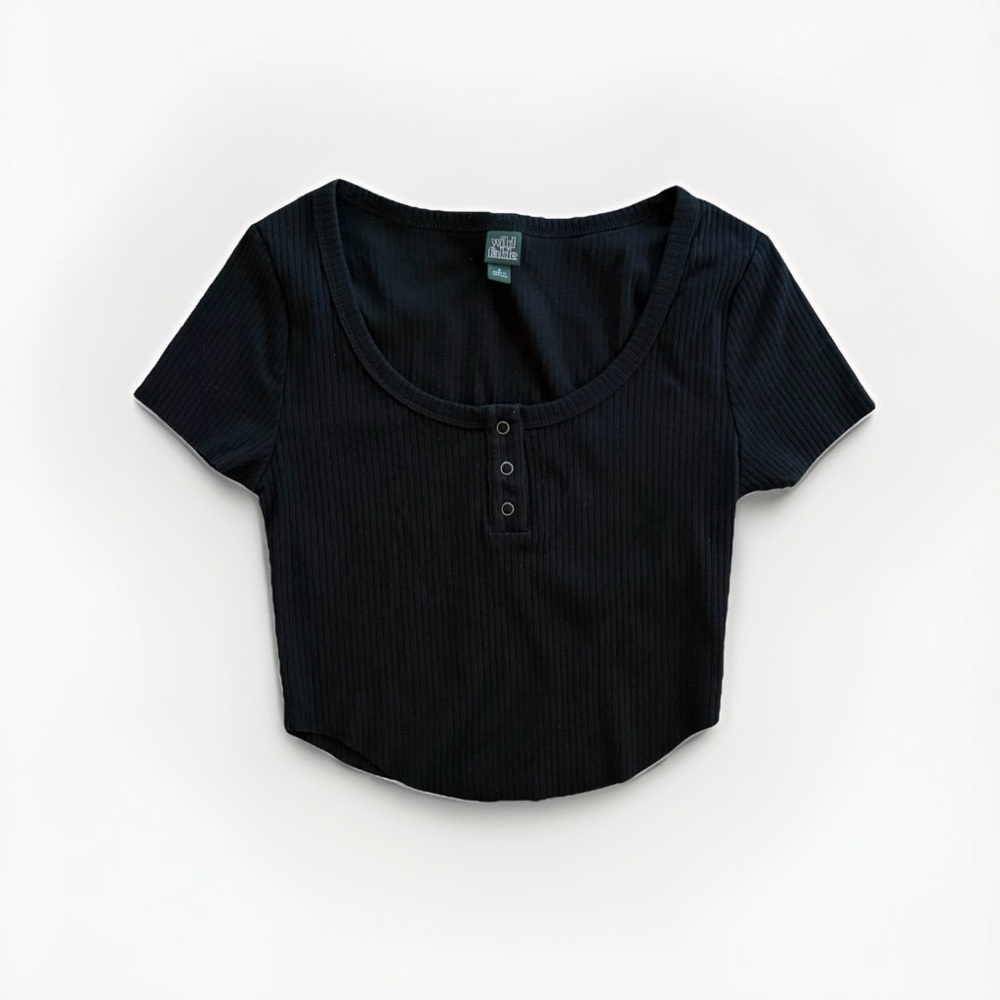 Wild Fable Black Crop Top Henley Button Front Size Small